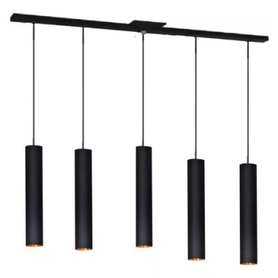 Colgante Pipes 5 luces Negro 50 cm + Riel 120 cm - Linea Canals